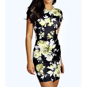 Boohoo Pollie black and yellow floral dress sz 6